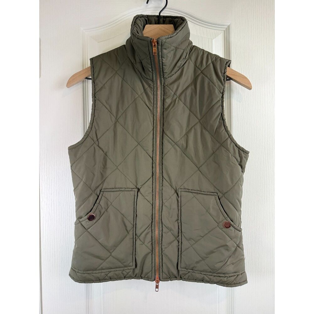 Peach Love Women's Olive Green Quilted Vest Full Zip Polyester Size S Small